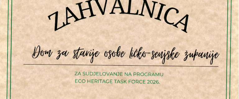 Zahvalnica - ECO HERITAGE TASK FORCE