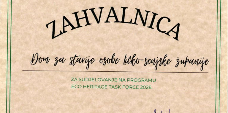 Zahvalnica - ECO HERITAGE TASK FORCE