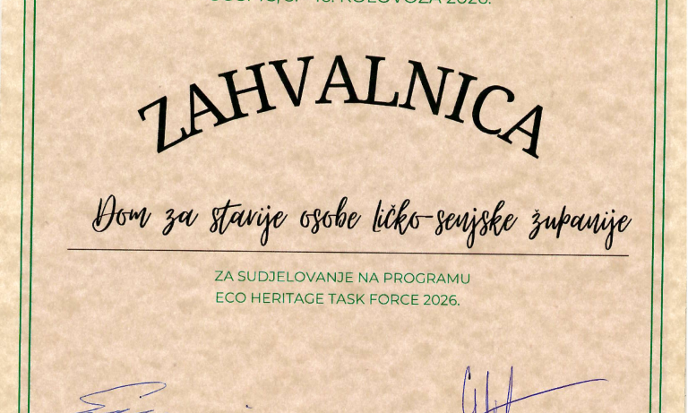 Zahvalnica - ECO HERITAGE TASK FORCE