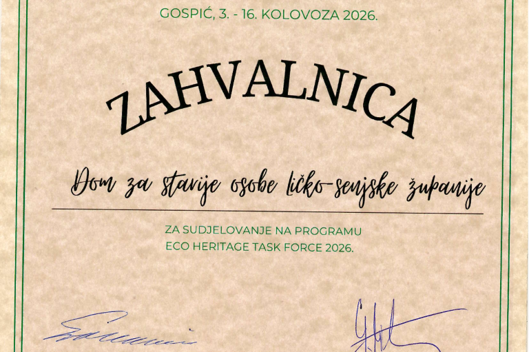Zahvalnica - ECO HERITAGE TASK FORCE