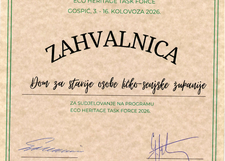 Zahvalnica - ECO HERITAGE TASK FORCE